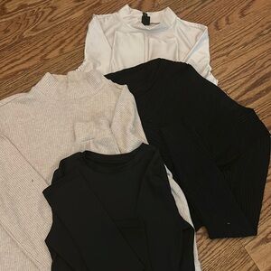 Four business casual fall tops 2 black and 2 champagne all long sleeve